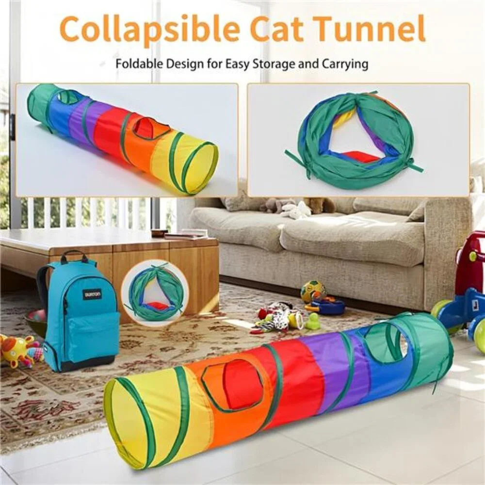 25-Piece Cat Toys Kit with Rainbow Tunnel - Interactive Cat Toy Bundle